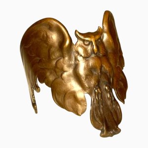 Brazalete Art Nouveau Búho con alas abiertas de bronce con pátina de cobre