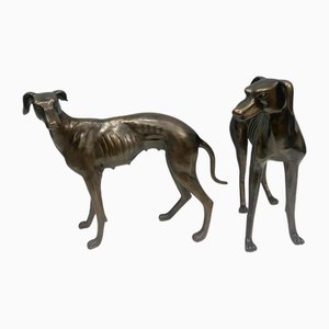 Chiens Lévriers Art Déco Bronze avec Sculpture Whippet Canine