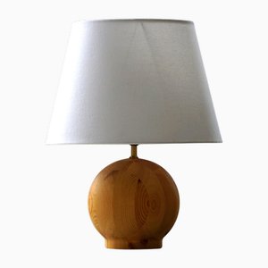 Lámpara de mesa danesa moderna redonda de madera de pino, años 80