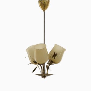 Mid-Century Glas & Messing Kronleuchter Modell 501-3, Stockmann zugeschrieben, Finnland, 1940er