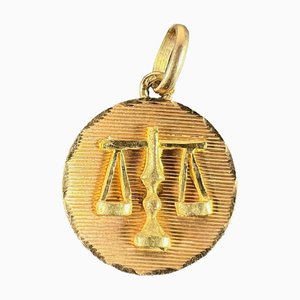 Colgante con dije de medalla con signo del zodiaco Libra francés vintage en oro amarillo de 18 k, años 60