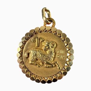 Colgante con forma de signo del zodiaco Ares francés Perroud grande en oro amarillo de 18 k, años 30