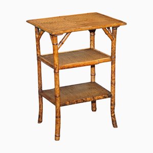Antique English Burnt Bamboo 3-Tier Side Table
