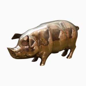 Antique Brass Piggy Bank, 1920s