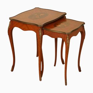 Vintage French Inlaid Parquetry Nesting Tables, Set of 2