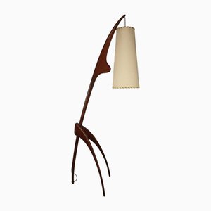 Lampada da terra Mantis religiosa in teak attribuita a Jean Rispal, anni '60