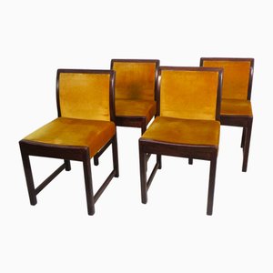 Chairs in Beech and Gold Silk Velvet, 1980s, Set of 4