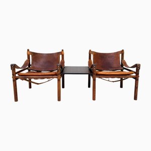 Sirocco Safari Stühle aus Cognacfarbenem Leder von Arne Norell, 1960er, 3er Set