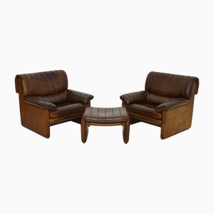Vintage Leather DS 86 Armchairs and Ottoman from de Sede, 1960s, Set of 3