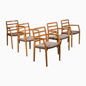 Model 68 Armchairs in Oak with Original Fabric by Niels Otto Møller for J.L. Møllers, 1990s, Set of 5