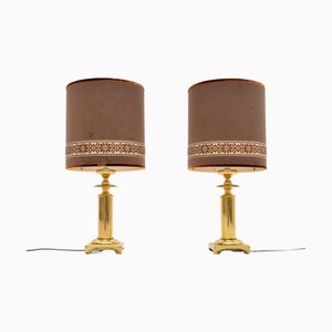 Vintage Tischlampen aus Messing mit Samtschirmen, 1970er, 2er Set