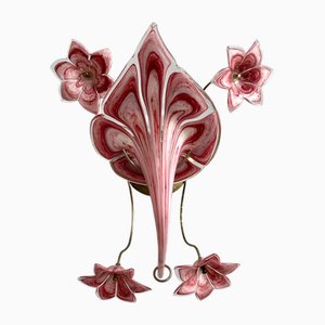 Lampada da parete Mid-Century moderna in vetro di Murano rosa di Franco Luce per Seguso, anni '70