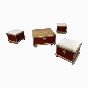 Industrial Coffee Table and Stools, 2024, Set of 4