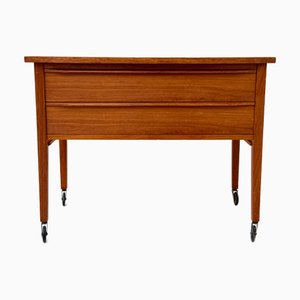 Mid-Century Danish Teak Nightstand on Wheels, 1960s