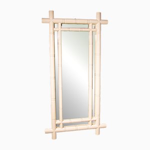 Großer Beige Lackierter Wandspiegel in Bambus-Optik, 1980