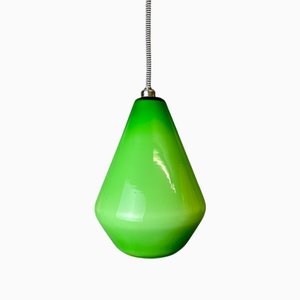 Grüne Mid-Century Hängelampe in Tropfenform aus Opalglas, 1970er