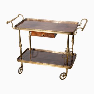 Carrello di servizio in mogano e ottone, anni '50