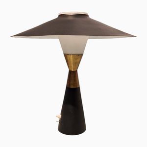 Lampe de Bureau en Fer, Laiton et Verre avec Abat-Jour Noir, 1950s