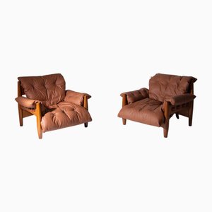 Butacas Mole de cuero de Sergio Rodrigues, años 50. Juego de 2