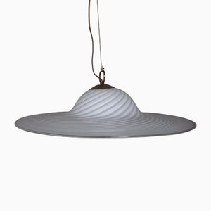 Moderne Weiße Spiral Hängelampe aus Muranoglas, 1960er