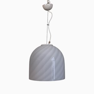 Lampe à Suspension Dôme en Verre de Murano en Spirale Blanche, 1960s