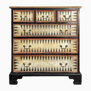 Bemalte Vintage Volkskunst Kommode aus Kiefernholz