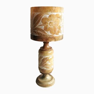 Vintage Alabaster Table Lamp with Floral Decor, Italy, 1970s