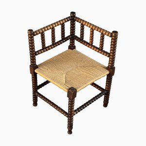 French Oak Bobbin Corner Chair, 1920s