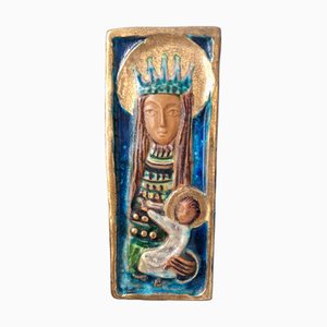 Handbemalte Keramikplatte mit Maria und Jesus Motiv, Italien, 1950er