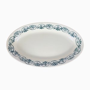Small St. Amand Ceranor Dish with Dark Green Flower Pattern, 1890s