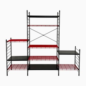 Black & Red Modular Bookshelf in Metal, 1980s