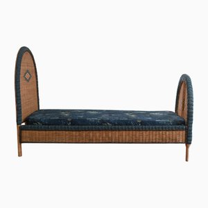 Einzelbett aus gewebtem Rattan, 1980er