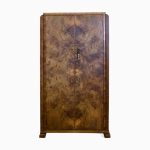 Art Deco Walnut and Walnut Veneer Compact Wardrobe, 1930s