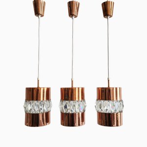 Lámparas colgantes modernistas de cristal y cobre de Bakalowits & Söhne, Austria, años 60. Juego de 3