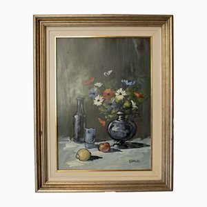 Marcello Gamurro, Stillleben mit Blumen und Früchten, Öl auf Hartfaserplatte, 1970er, gerahmt