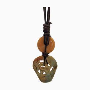 Chinese Jade, Agate and Silk Necklace