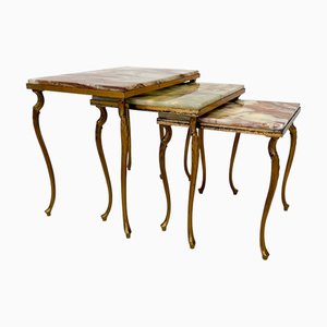 Vintage Nesting Tables with Onyx Tops, 1970s, Set of 3