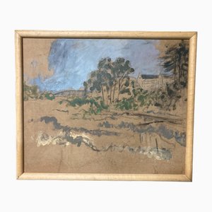 Marthe Orant, Paesaggio bretone, Acquarello e tempera su carta kraft, con cornice
