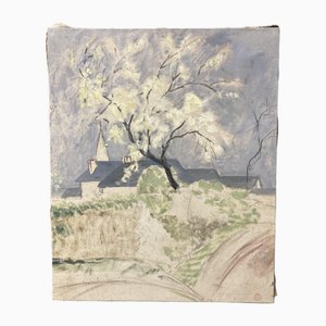 Marthe Orant, Landscape with a Bell Tower, 1890s-1910s, Oil on Canvas