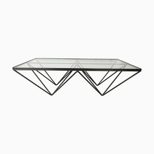 Postmoderner italienischer Couchtisch aus schwarzem Metall & Glas von B&b Italia / C&b Italia, 1980er