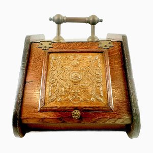 Antique Victorian Oak and Brass Coal Scuttle, 19th Century