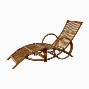 Set of Rattan Lounger and Ottoman, 1980s