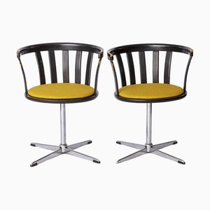 Mid-Century German Swivel Chairs in Black Lacquered Beech, Chrome and Yellow Upholstery, 1970s, Set of 2
