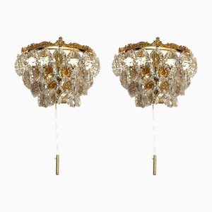Vintage Brass and Crystal Wall Lamps from Schröder & Co., 1970s, Set of 2