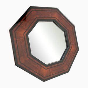 Octagonal Wooden Mirror by Jean-Claude Mahey, 1970s