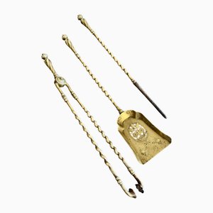 Antique Edwardian Brass Fire Irons, 1900, Set of 3