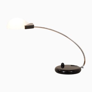 Dogale Table Lamp in Black Metal and Chrome-Plated Metal with Opal Glass Shade by Bruno Gecchelin for Oluce, 1977