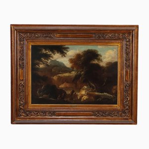Artista di scuola italiana, Paesaggio romantico, Fine XVIII-inizio XIX secolo, Olio su tela, Con cornice