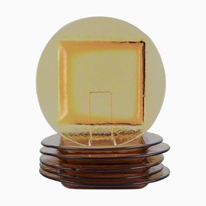 Scandinavian Glass Dinner Plates in Smoke-Coloured Glass, 1970s, Set of 6