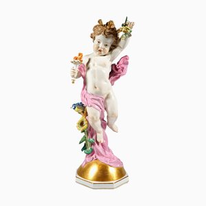 Large Putto the Day Figure in Porcelain attributed to Heinrich Schwabe for Meissen, 1930s